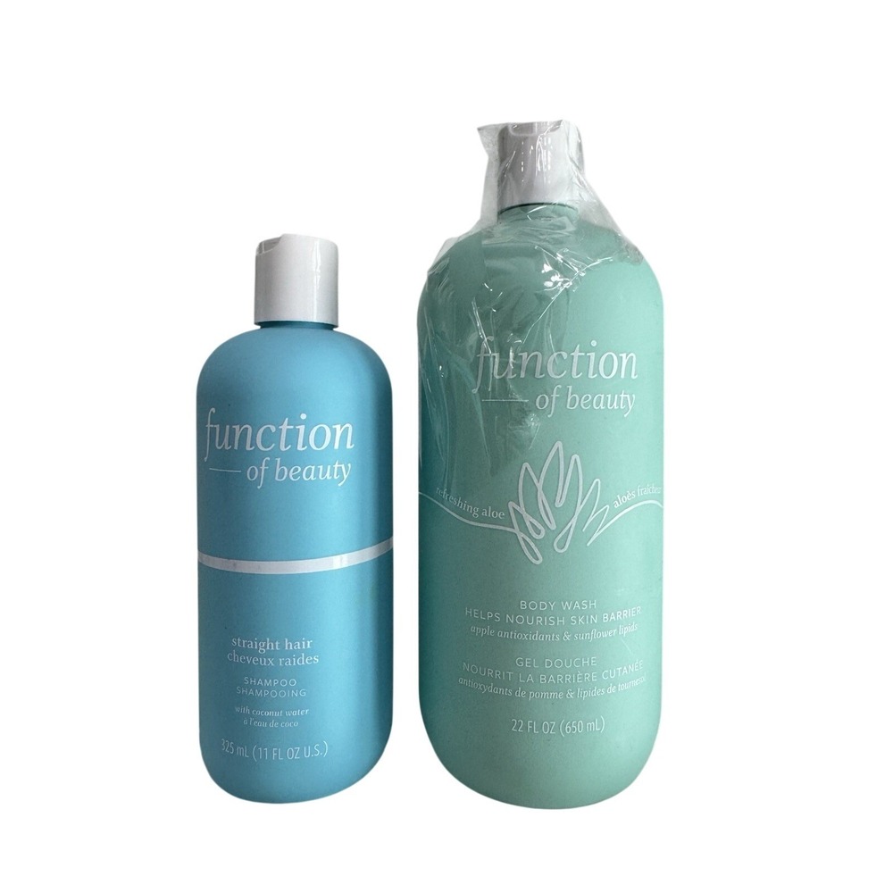 Function of Beauty Straight Hair‎ Shampoo 11oz & Aloe Body Wash 22oz Bundle New